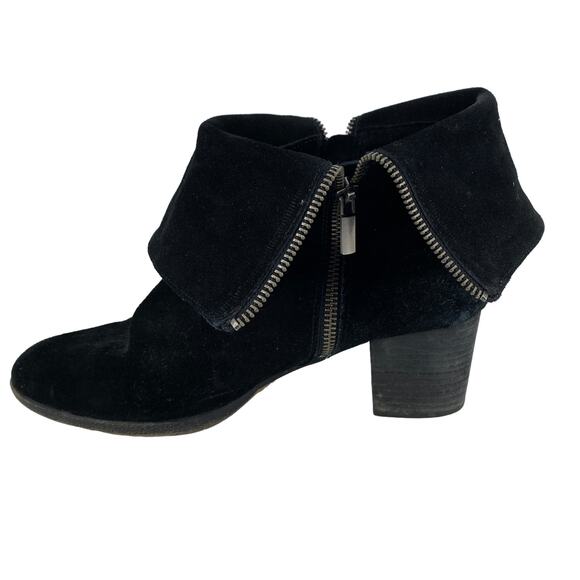 ADAM TUCKER 9M Isadora Black Suede Leather Double Zipper Boots Bootie Heel - Picture 6 of 16